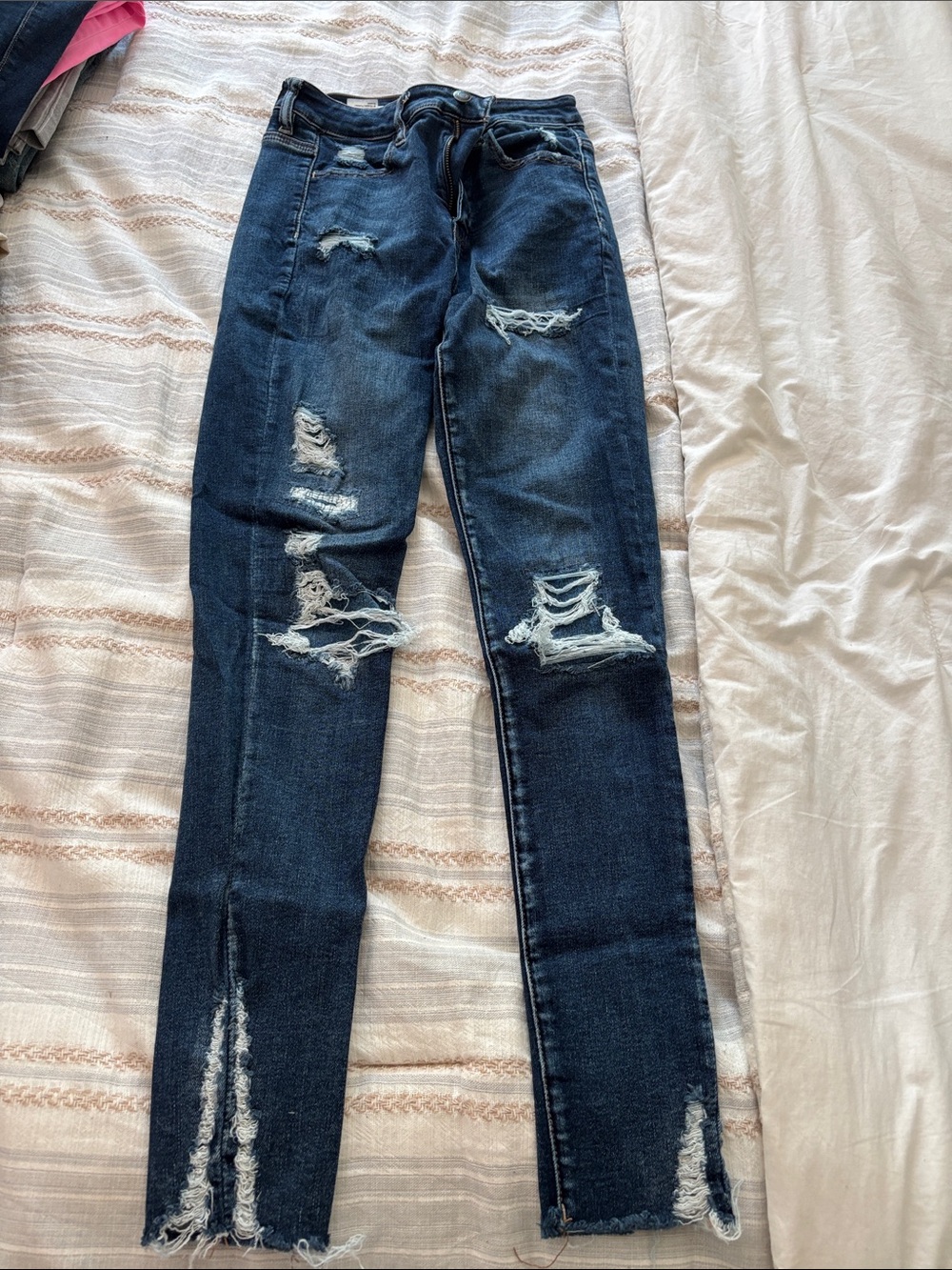 American Eagle Outfitters Dark Blue Distressed Skinny Jeans